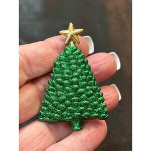 Vintage Glitter Christmas Tree Brooch unsigned  2.25” 27g